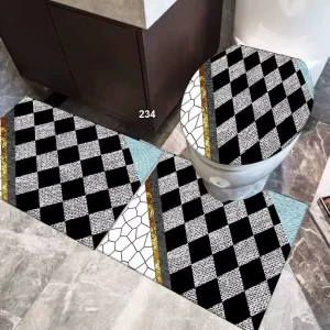 3 Piece Soft Crystal Velvet Bath Mats Set High Quality Custom Printed Flowers Wave Anti Slip Toilet Carpet Polyester