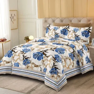 3 Piece Woven Floral And Striped Microfiber Double Size Adult Comforter Set In Bag