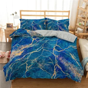 3 Pieces Luxury Duvet Cover Set Marble Sequins Polyester Quilt Cover Pillowcase Bedding Set