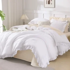 3 Pieces Ruffle Shabby Chic Modern Eco Friendly Polyester Comforter Set Soft Lightweight Fluffy All Season Customizable Cold