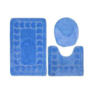 3 Set Bath Mat Polypropylene Yarn Tufted Non Slip Washable Quick Dry Absorbent Soft Bathroom Rug Set