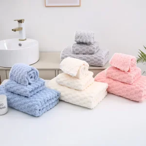 3 Set Hair Coral Velvet Towel Wash Bath Dry Towels Souvenir Hotel Gift Shopping Birthday Wedding Towel