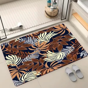 3-in-1 Geometric Pattern Anti-Slip Bath Mat Set Flower Decorated Diatom Mud Carpet Machine Made Area Rugs Bathroom Toilet Mat