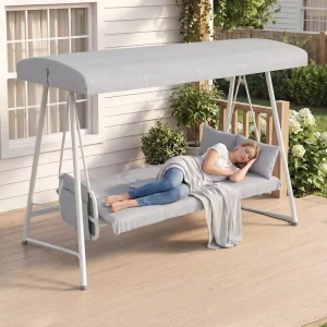 3 to 4 Person Outdoor Patio Swing Porch Swing with Stand Removable Cushions Pillows for Backyard Garden Poolside