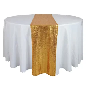 30*275cm Gold Jacquard Sequin 100% Polyester Knitted Embroidered Eco Friendly Table Runner for Wedding Banquet Parties