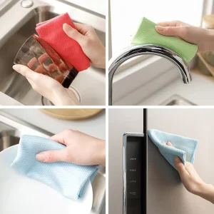 30*40cm Price Edgeless Lockedge Microfiber Polishing Window Kitchen Cleaning Rags Fish Scale Dish Cleaning Cloth Towel