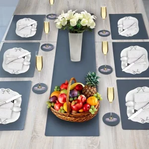 30 X 135 cm European Luxury Dark Grey Reversible Leather Dining Table Runner for Wedding