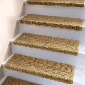 30″x9.5″ Bullnose Carpet Stair Treads Non Slip Washable Faux Sisal Bullnose Carpet Pads for Indoor Wooden Steps Pet Safety Rugs