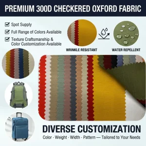 300D Five Grid Pattern Abrasion Resistant 100% Polyester Waterproof Oxford Fabric for Handbags Luggage Tents