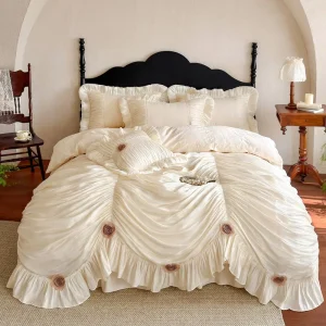 300TC 100% Egyptian Long-Staple Cotton 4 Piece Bedding Set Soft Breathable European-American Style Floral Rose Design
