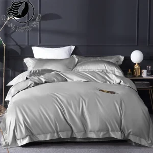 300TC Woven 100% Cotton Long Staple Plain Satin Duvet Cover Bed Sheets Bedding Set for Hotel Home