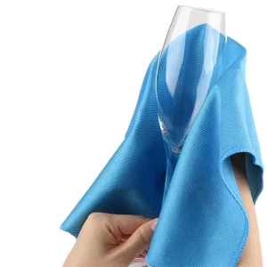 300gsm Blue Microfiber Glass Towel 40x40cm Lint Free and Scratch Free for Household Kitchen Dish Cleaning