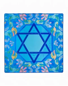 31.5 Inch Foldable Modern Non Slip Mahjong Mat Turquoise Design White Tigers Monkeys Floral Pattern Portable Eco Friendly Luxury