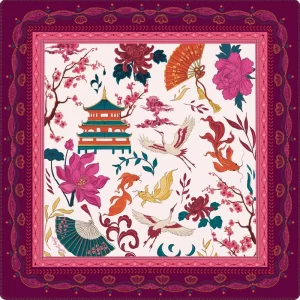 31.5 Inch Oriental Chinoiserie American Mah Jongg Mat Chinese Crane Koi Pagoda Non Slip Rubber Back Mahjong Table Mat