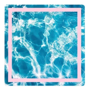 31.5 Inch Summer Vibe Mahjong Mat Blue Pool Water Texture with Pink Trim Anti Slip Rubber Base for American Mahjong Custom Logo