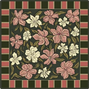 31.5 Inch Vintage Floral American Mah Jongg Mat Retro Stripe Border Non Slip Rubber Back Mahjong Table Game Mat