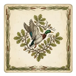 31.5″ Vintage Mallard Duck American Mahjong Mat Neoprene Non Slip Rubber Bottom Soft Anti Noise Pad for Family Table Games