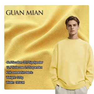 310-320GSM Tricot Textile Fabrics 49.6% Cotton 35.7% Polyester 12.7% Viscose 2% Spandex Activewear Anti-Pill