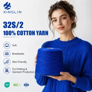 32s 2 Combed Cotton Yarn 100% Pure Cotton Knitting Yarn For T shirts Breathable & Soft Factory Price
