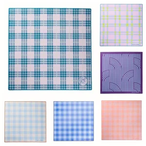 33” X 2.5mm Blue Grid & Stripe Pattern Water absorbent Leather American Mahjong Mat Square Non Slip Portable