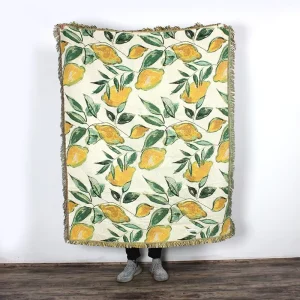 35% Cotton 65% Polyester Modern Four Seasons Tapestry Tassel Throw Custom Woven Lemon Jacquard Blanket