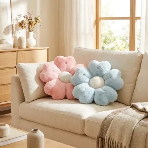 35cm Flower Cushion Cute Throw Pillow Embroidery Korean Floral Design Portable Polyester Home Bedroom & Office Sofa Decor