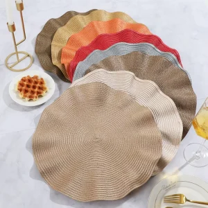 38cm Flower Shape Woven Vinyl Placemat Stain Resistant Non Slip Washable PVC Place Mats for Kitchen