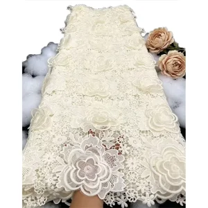 3D Applique African Guipure Lace Floral Embroidery Mesh Voile Lace Embroidery Cord Lace for Wedding Party