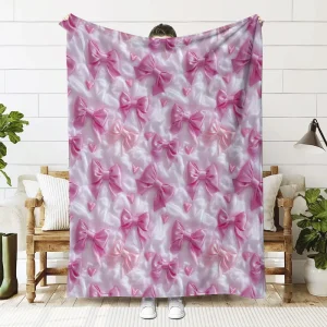 3D Bow Print Throw Blanket Cozy Soft Warm Fleece Blanket for Christmas Gifts Sofa Home Decor