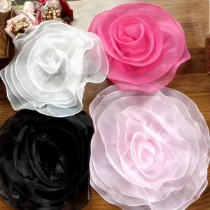 3D Colorful Shinny Organza Flower Artificial Flower Sewing Applique for Wedding Clothing Accessories DIY Decoration