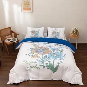 3D Digital Daisy Print 3PCS Bedding Set King Size Quilt Cover Pillowcases Polyester Durable Duvet Cover