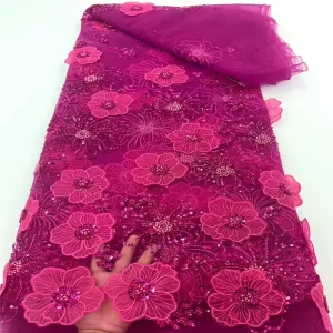 3D Embroidered Mesh Fabric Bead Tube Embroidery Mesh Gauze Non Elastic Polyester Mesh for Fashion Fabric