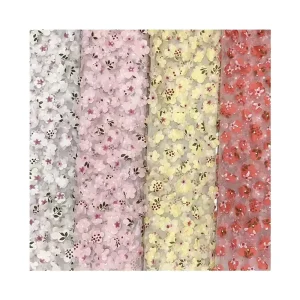 3D Embroidered Mesh Fabric with Fresh Floral Laser Print Sheer Lace for Wedding Dress Gown and Bridal Garment Material