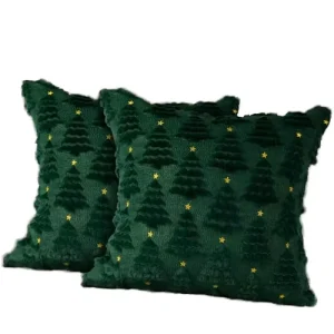 3D Embroidery Christmas Throw Pillow Soft Knitted Green Tree Cushion Cover Festive Star Decorative Pillow for Holiday Home Couch