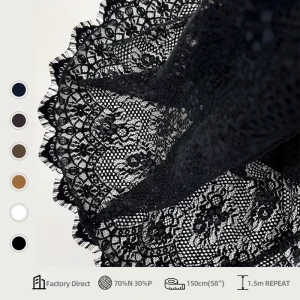 3D Floral French Lace 70% Nylon 30% Polyester Black Luxury Heavy Chenille Eyelash Lace Fabric for Abaya & Kaftan Gowns