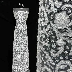 3D Floral Lace Sparkling Sequin Lace Fabric Embroidery Bead Lace Wedding Dress