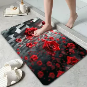 3D Floral Pattern Soft Diatomaceous Earth Modern Home Bathroom Mat Absorbent Foot Pad Rubber Non Slip