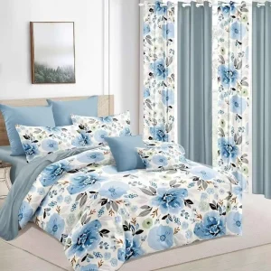 3D Floral Printed Bedding Set with Matching Curtains 100% Polyester Bedroom Decor Combo for Home Hotel Use