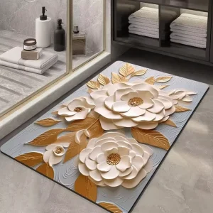 3D Floral Super Absorbent Bath Mats Non Slip Quick Drying Foot Doormat Toilet Entrance Carpet Home Diatom Mud Floor Rug