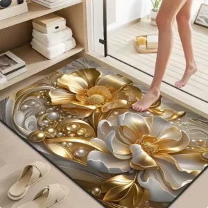 3D Floral Textured Non Slip Absorbent Rubber Bath Mat Set
