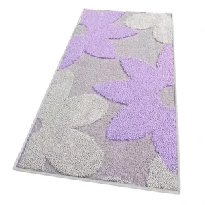 3D Flower Kitchen Rug Soft Three Dimensional Modern Runner with Border Non Slip Washable Machine Made 57×180 Viola