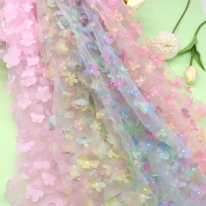 3D Flower Lace Fabric Fashion Stage Costume Background Decoration Embroidered Mesh Fabric