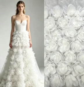 3D Handmade Organza Flower Mesh Fabric White Sheer Stereo Floral Textile For Wedding Bridal Gown Long Evening Dress