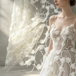3D Handmade Rose Embroidery Tulle Fabric Floral for Wedding Dress Bridal Veil Party Gown Curtain Decoration