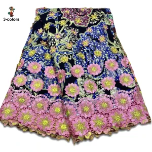3D Lace African Fabric with Embroidered Floral Patterns Nigerian Tulle Lace for Party