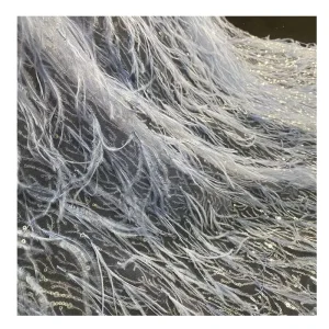 3D Lace Ostrich Feather Gold Silver Line Supply Beautiful Sequin Tulle Fabric for Wedding Dress Fashion Show