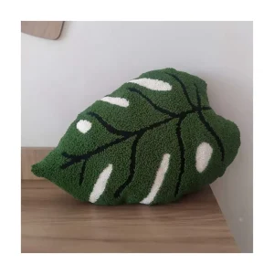 3D Leaves Decorative Throw Pillows Punch Needle Handmade Leaf Shaped Plant Pillow Cushion for Plant Lovers