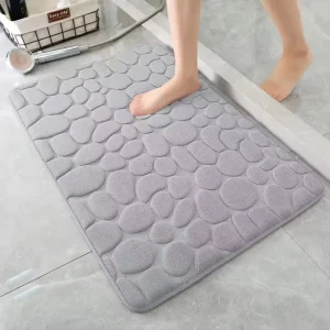 3D Non Slip Bathroom Mat Cobblestone Embossed Bath Mats Absorbent Doormat Carpet Door Floor Mats Machine Washable Quick Drying