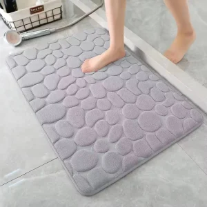 3D Non Slip Bathroom Mat Cobblestone Embossed Mats Rectangle Bathroom Decor Rug Machine Washable Quick Drying Carpet Bath Mat