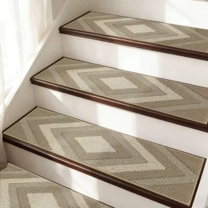 3D Peel and Stick Striped Printing Stair Carpet Treads Washable Reusable Self Adhesive Non Slip Rugs for Wooden Steps
